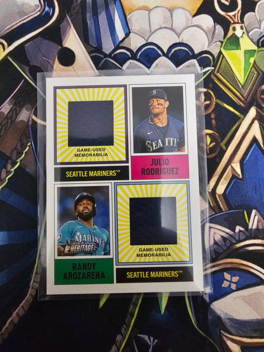 2025 Topps Heritage Duel Patch Julio Rodriguez and Randy Arozarena